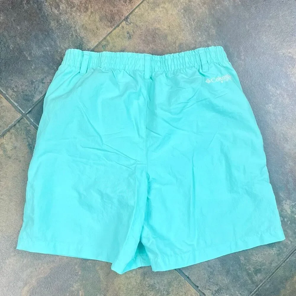 Columbia Aqua Turquoise PFC Omni-Shade Green Drawstring Swim Shorts Medium